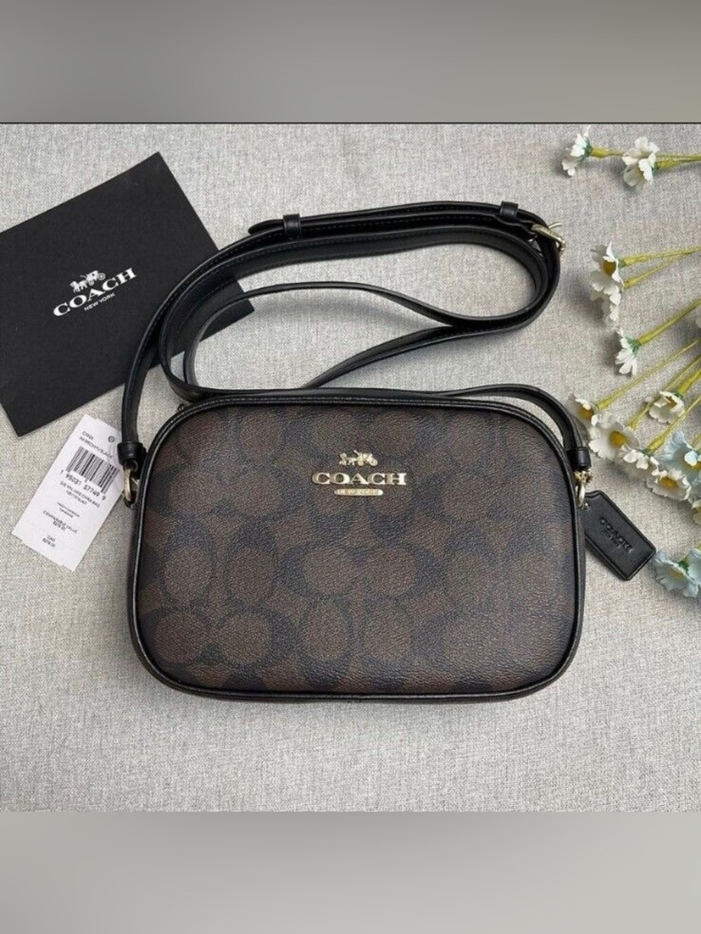 NEW Coach Jamie Shoulder Bag Signature Brown Black Crossbody NWT Handbag